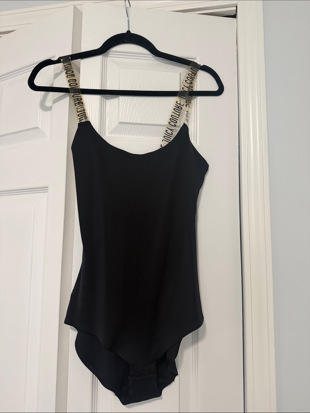 Juicy Couture Black Bodysuit with Gold Logo Strap